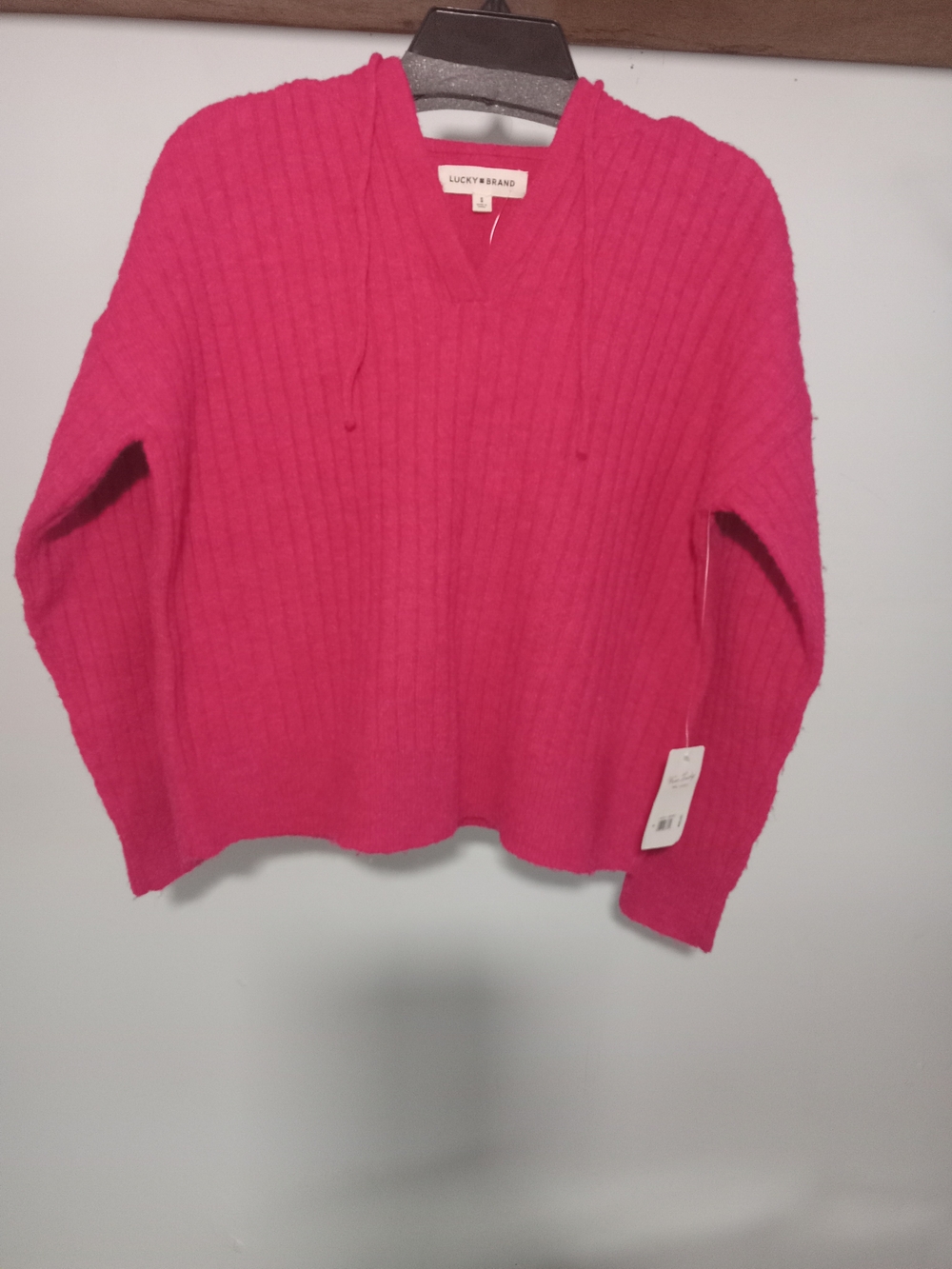 Lucky Brand Hot Pink Ribbed Cowl-Neck Hoodie Sweater